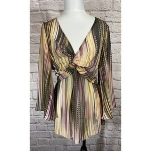 Boston Proper S Abstract Print Twist Front Top Blouse Sheer Bell Sleeve